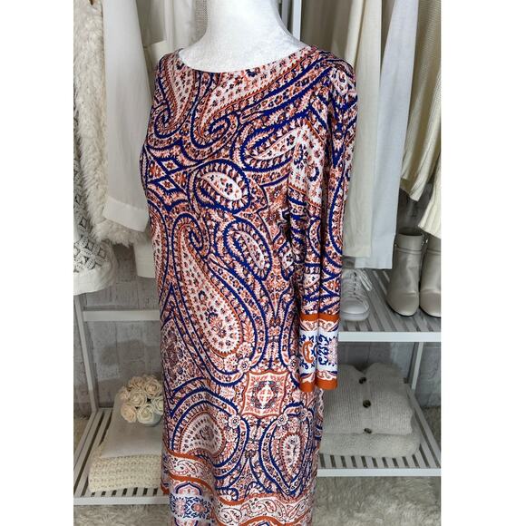 Suite 7 Women's Size 8 Navy & Orange Paisley Print Sheath Dress #0500 - Picture 4 of 10